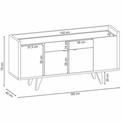 Kit Aparador 04 Portas Havana Com Cristaleira Luma B01 Off White Cinamomo - Lyam Decor