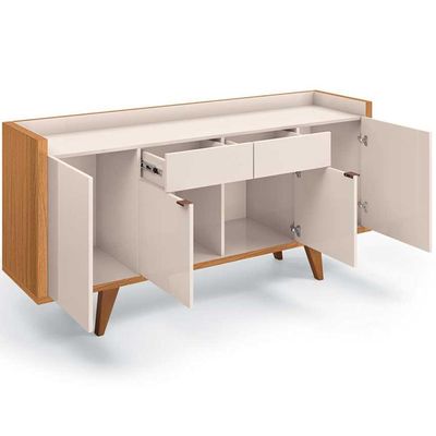 Kit Aparador 04 Portas Havana Com Cristaleira Luma B01 Off White Cinamomo - Lyam Decor