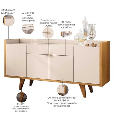 Kit Aparador 04 Portas Havana Com Cristaleira Luma B01 Off White Cinamomo - Lyam Decor