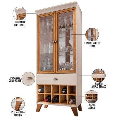 Kit Aparador 04 Portas Havana Com Cristaleira Luma B01 Off White Cinamomo - Lyam Decor