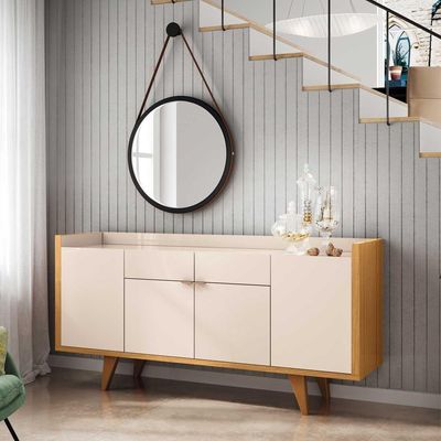 Kit Aparador 04 Portas Havana Com Cristaleira Luma B01 Off White Cinamomo - Lyam Decor