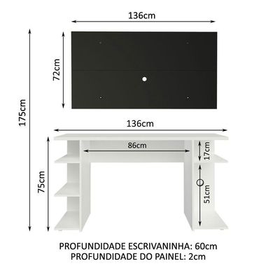 Mesa Para Computador Gamer e Painel Para Tv Até 50 Branco