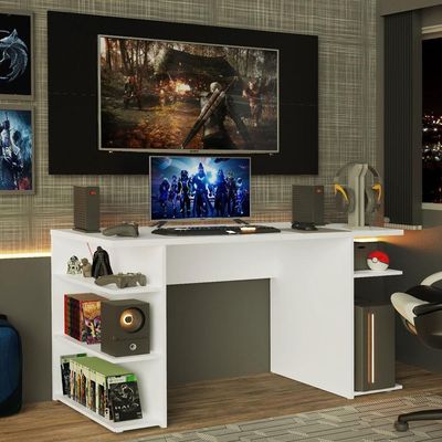 Mesa Para Computador Gamer e Painel Para Tv Até 50 Branco