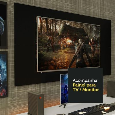 Mesa Para Computador Gamer e Painel Para Tv Até 50 Branco