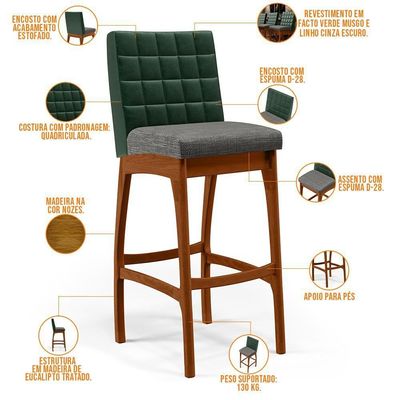 Kit 05 Banquetas Altas B04 Verde Musgo Cinza Escuro