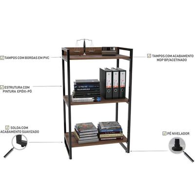 Kit Mesa Para Escritório Com Estante 90 Cm Nogal