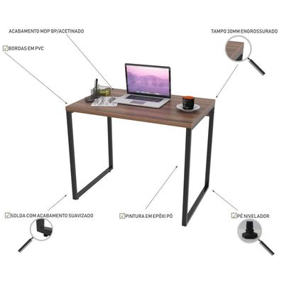 Kit Mesa Para Escritório Com Estante 90 Cm Nogal