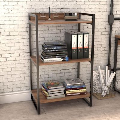 Kit Mesa Para Escritório Com Estante 90 Cm Nogal