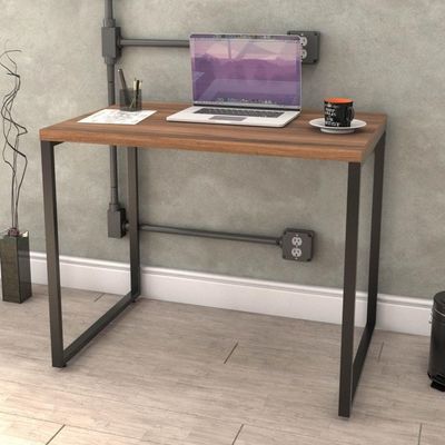 Kit Mesa Para Escritório Com Estante 90 Cm Nogal