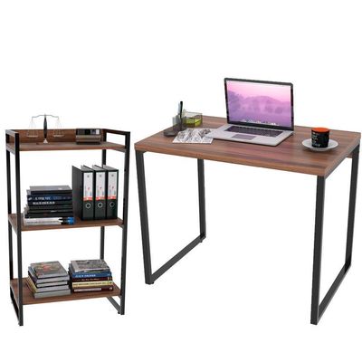 Kit Mesa Para Escritório Com Estante 90 Cm Nogal