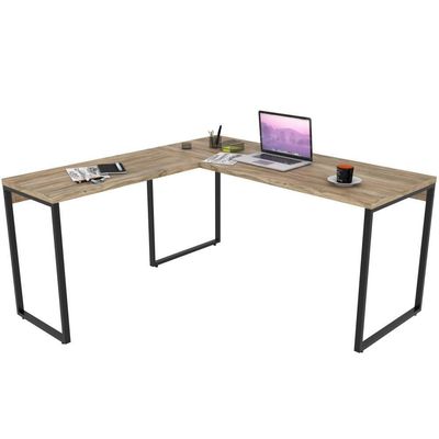 Kit Mesa Em L Com Estante 5 Prateleiras 150X150 Carvalho