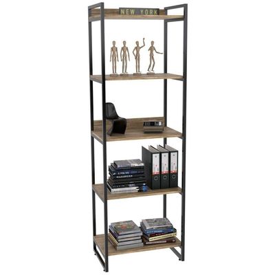 Kit Mesa Em L Com Estante 5 Prateleiras 150X150 Carvalho