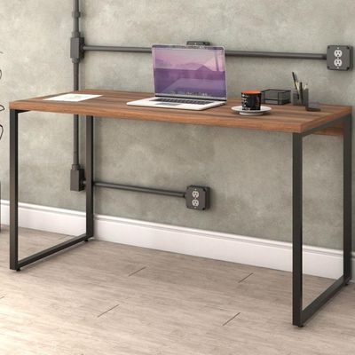 Kit Mesa Para Escritório Com Estante 135 Cm Nogal