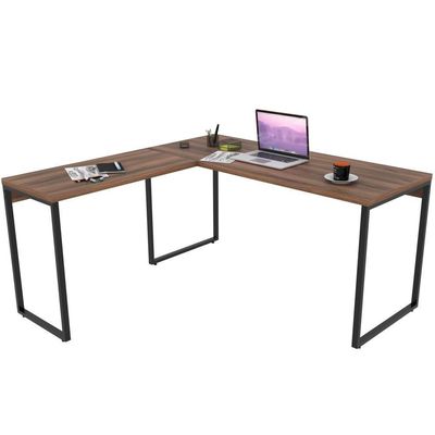 Kit Mesa Em L Com Estante 5 Prateleiras 150X150 Nogal
