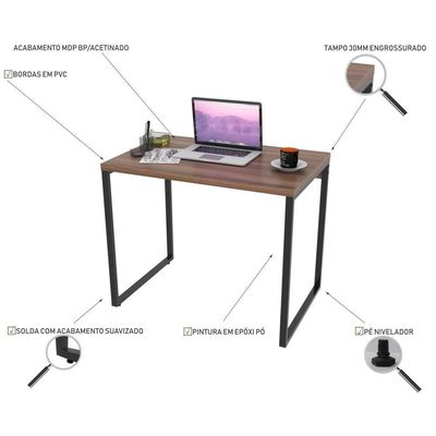 Mesa Para Escritório Estilo Industrial 90 Cm Nogal