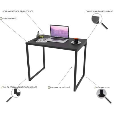 Mesa Para Escritório Estilo Industrial 90 Cm Preto Onix