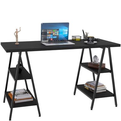 Kit Mesa Cavalete 135 Cm Com Estante 3 Prateleiras Preto