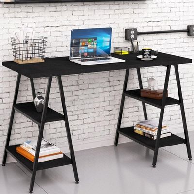 Kit Mesa Cavalete 135 Cm Com Estante 3 Prateleiras Preto