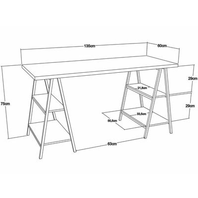 Kit Mesa Cavalete 135 Cm Com Estante 3 Prateleiras Preto