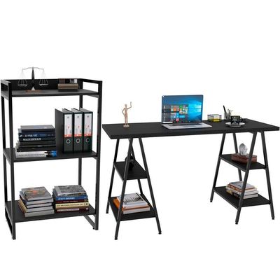 Kit Mesa Cavalete 135 Cm Com Estante 3 Prateleiras Preto