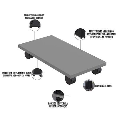 Suporte Para Cpu Com Rodízios Cyber L03 Cinza