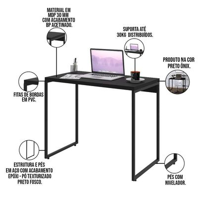 Mesa Para Escritório Industrial Aspen 90 Cm C01 Onix