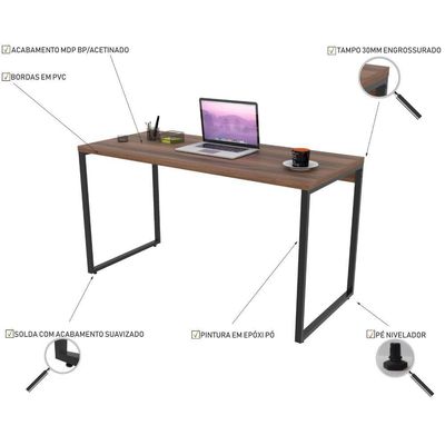 Mesa Para Escritório Estilo Industrial 135 Cm Nogal