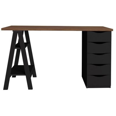 Mesa P/ Escritório Escrivaninha 5 Gavetas Nogal Preto