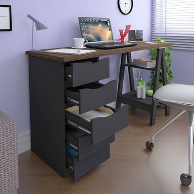 Mesa P/ Escritório Escrivaninha 5 Gavetas Nogal Preto