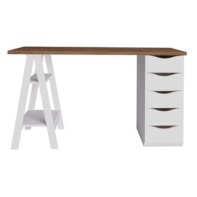 Mesa P/ Escritório Escrivaninha 5 Gavetas Nogal Branco