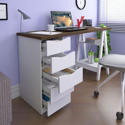 Mesa P/ Escritório Escrivaninha 5 Gavetas Nogal Branco