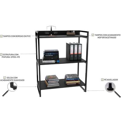 Kit Mesa Cavalete 150 Cm Com Estante 3 Prateleiras Preto