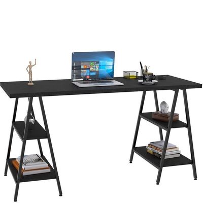Kit Mesa Cavalete 150 Cm Com Estante 3 Prateleiras Preto