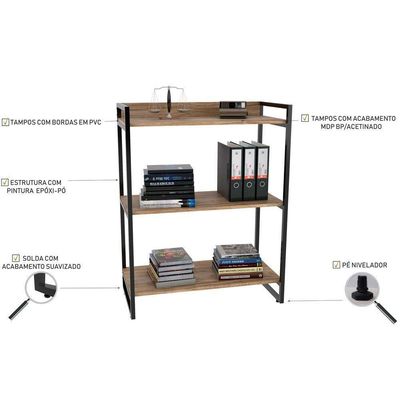 Kit Mesa Cavalete 150 Cm Com Estante 3 Prateleiras Carvalho