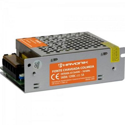 Fonte Colmeia 12vdc 5a 60w Bivolt Automatica Ftc1205 Hayonik