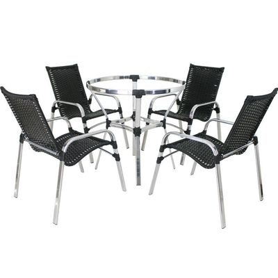 Jogo De Cadeira Alumínio E Espreguiçadeiras Com Mesa Trama Original Preto