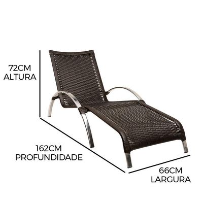 Jogo De Cadeira Alumínio E Espreguiçadeiras Com Mesa Trama Original Preto