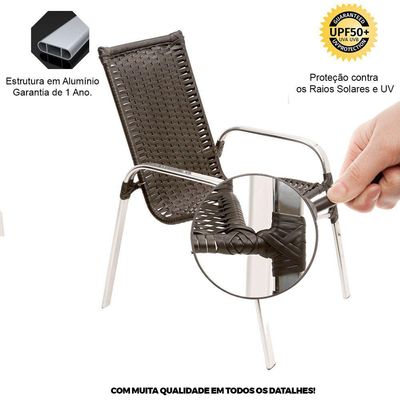 Jogo De Cadeira Alumínio E Espreguiçadeiras Com Mesa Trama Original Tabaco