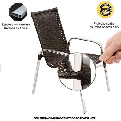 Jogo De Cadeira Alumínio E Espreguiçadeiras Com Mesa Trama Original Preto
