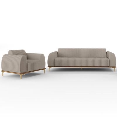 Kit Sofá 3 Lugares 210Cm Com Poltrona Molino Bege C-107