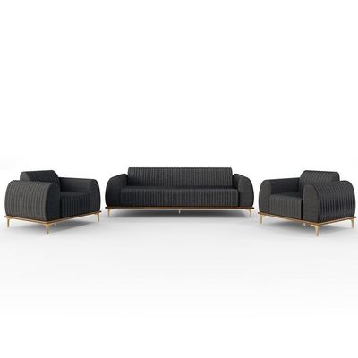 Kit Sofá 3 Lugares 210Cm Com 2 Poltronas Cinza Escuro C-416