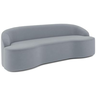 Sofá 3 Lugares Curvo Sala De Estar Living Lótus D02 Veludo Cinza 210 Cm C-317