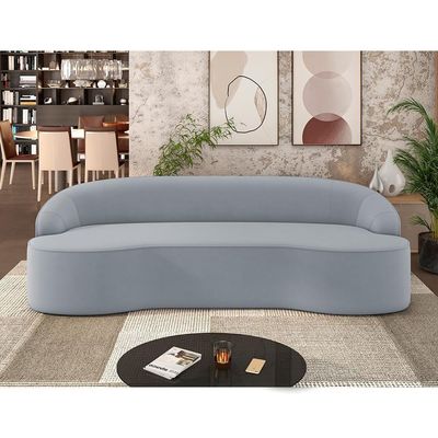Sofá 3 Lugares Curvo Sala De Estar Living Lótus D02 Veludo Cinza 210 Cm C-317