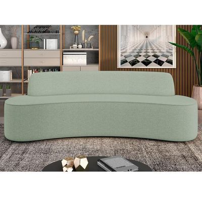 Sofá 3 Lugares Curvo Sala De Estar Living Cancún D02 Linho Verde 210 Cm D-477
