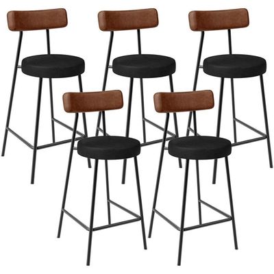 Kit 05 Banquetas Baixa Cozinha Sala Jantar Bancada Milão L02 Couríssimo Marrom Preto - Lyam Decor