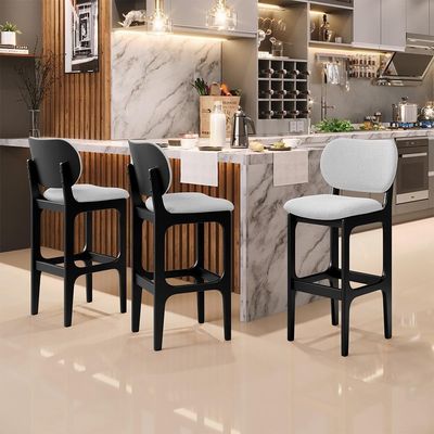 Kit 3 Banquetas Alta Betta Preto Linho Cinza