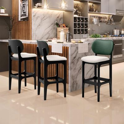 Kit 3 Banquetas Alta Betta Preto Facto Verde Linho Cru