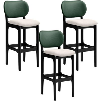 Kit 3 Banquetas Alta Betta Preto Facto Verde Linho Cru