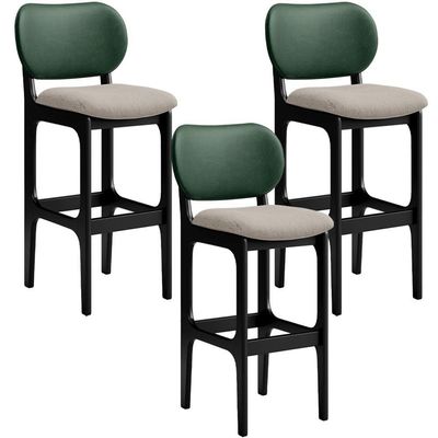 Kit 3 Banquetas Alta Betta Preto Facto Verde Linho Bege
