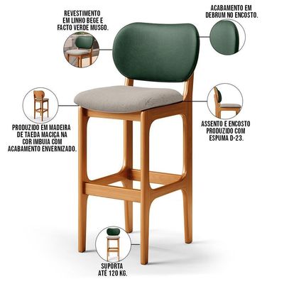 Kit 3 Banquetas Alta Betta Imbuia Facto Verde Linho Bege